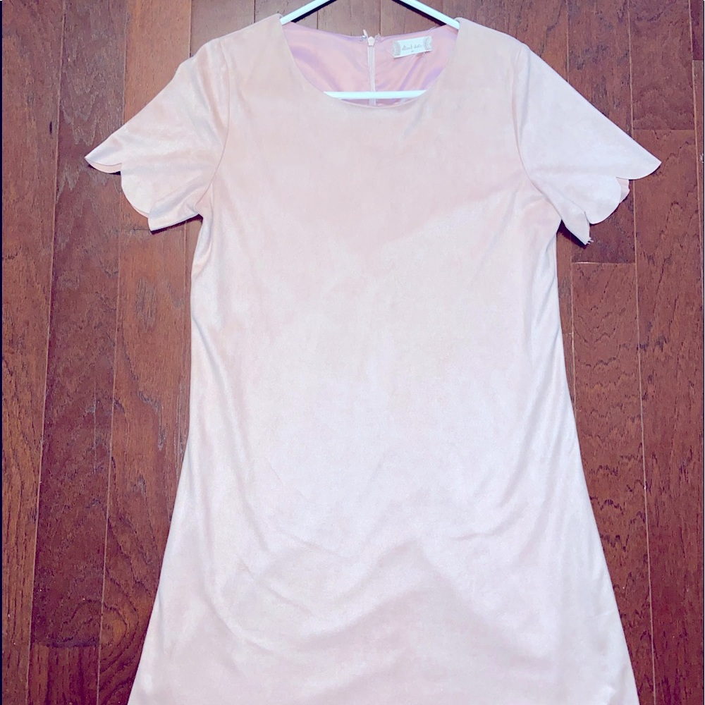 Scalloped Pink Suede Shift Dress